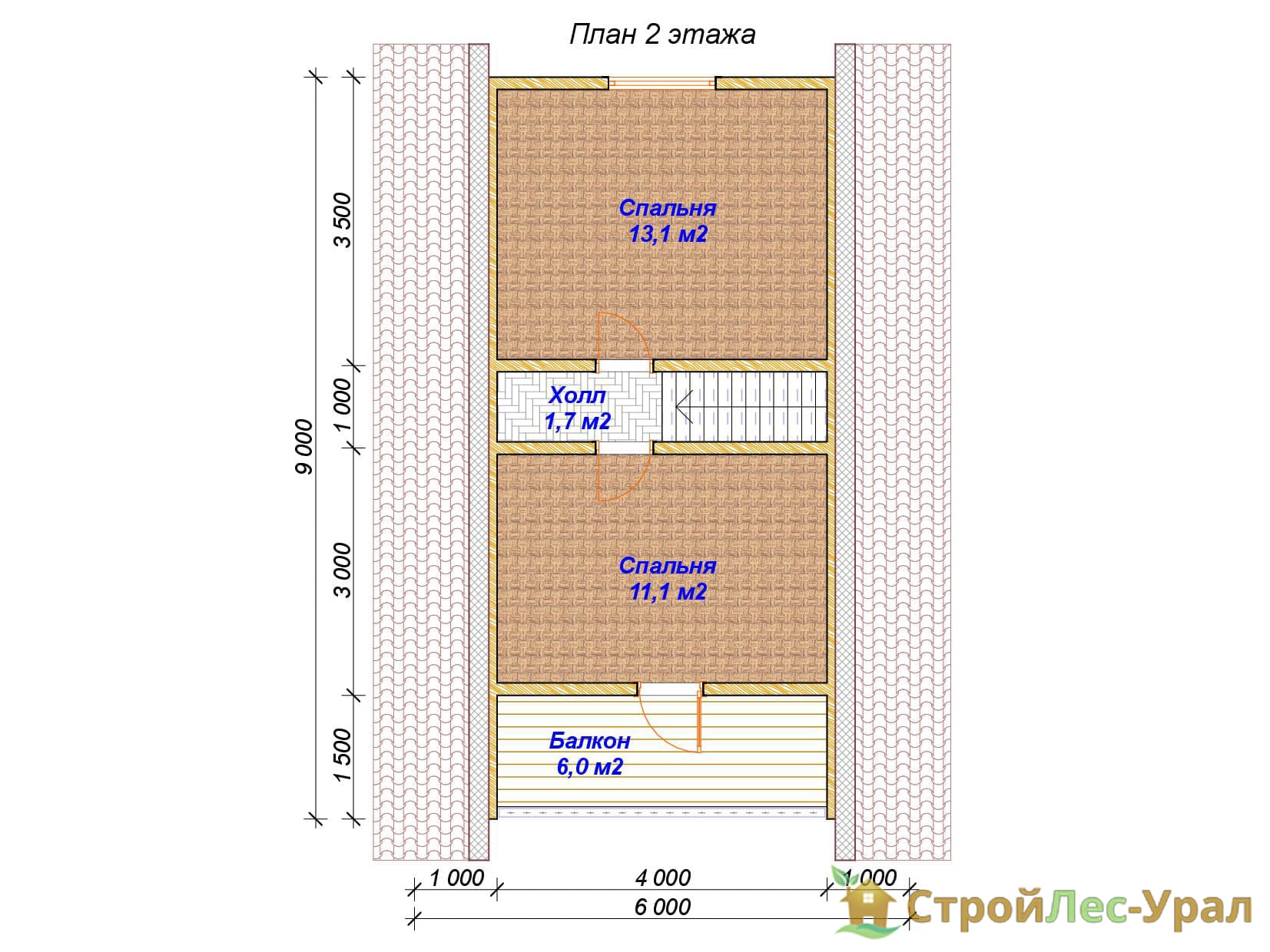 Проект дома ДБ-90 (6х9м), площадью 66м² из бруса 150х150мм